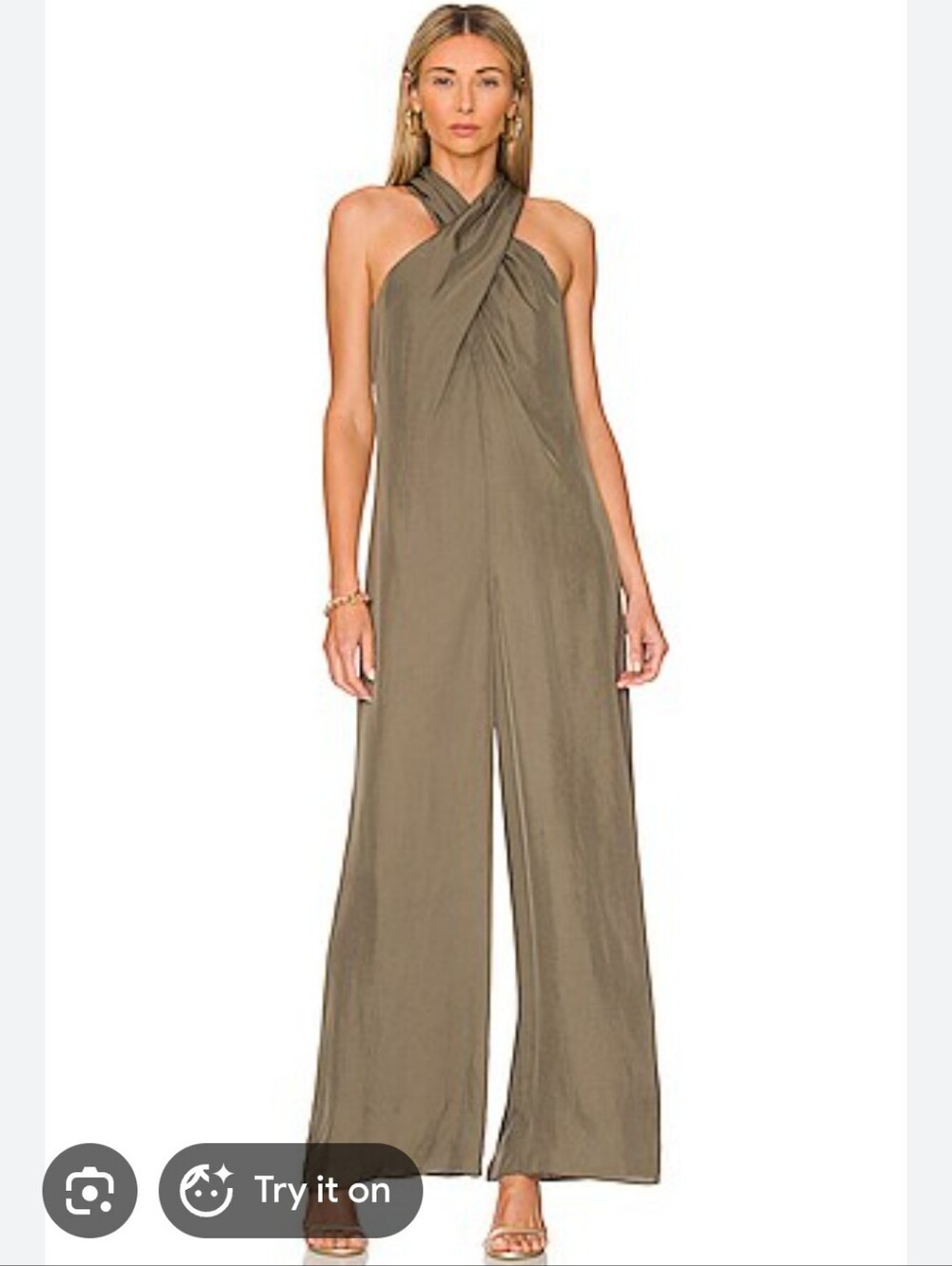 New!Theory Women's Green Washed Y2K Sleeveless Crisscross Halter Jumpsuit Core